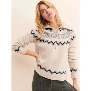 SAYLOR Shetland Fairisle Casey Half Zip Knit Sweater Size Medium Oversized Chic